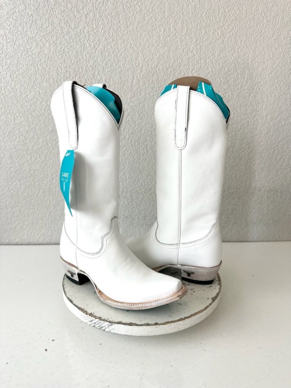 Lane EMMA JANE White Cowboy Boots Western Cowgirl Mid Calf Tall Snip Toe Sz 7.5